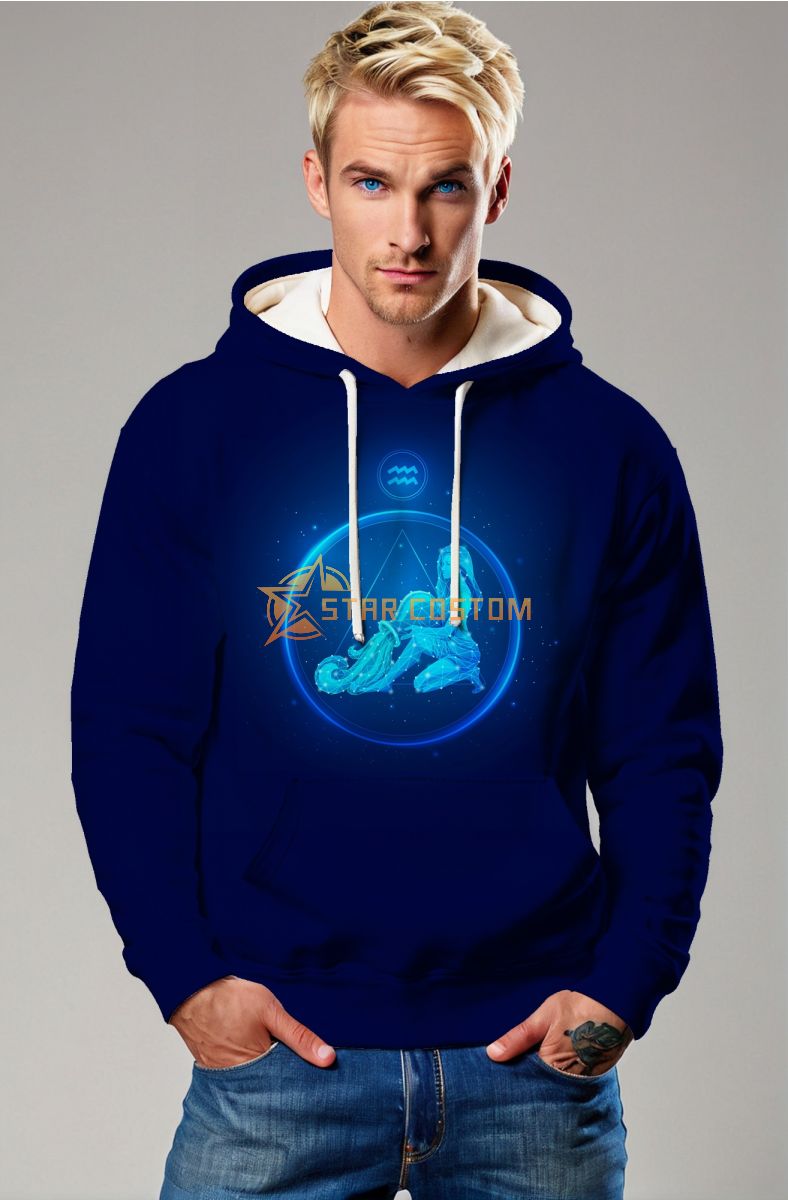 Unisex Aquarius Hoodies with Hercules Constellation and Star Design in Blue