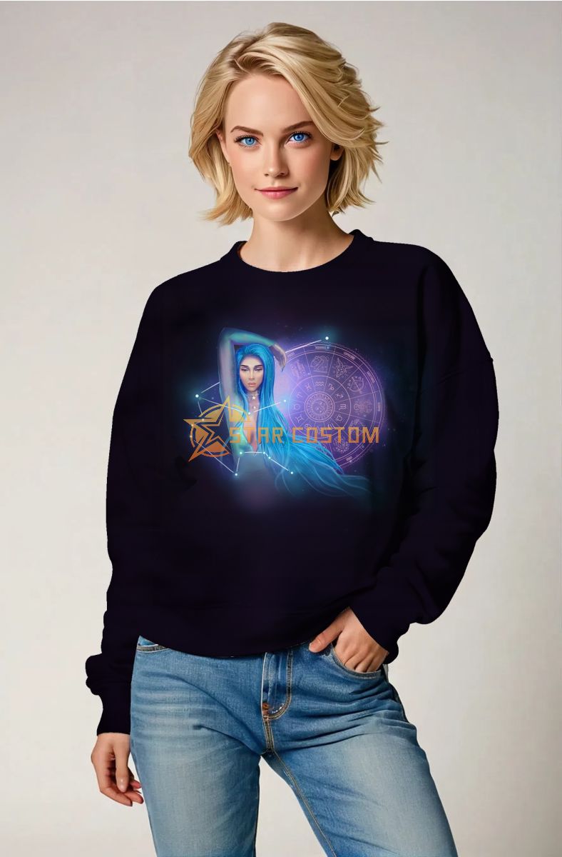 Wisdom Goddess Alcmene Aquarius Zodiac Purple Constellation Black Sweatshirt Unisex