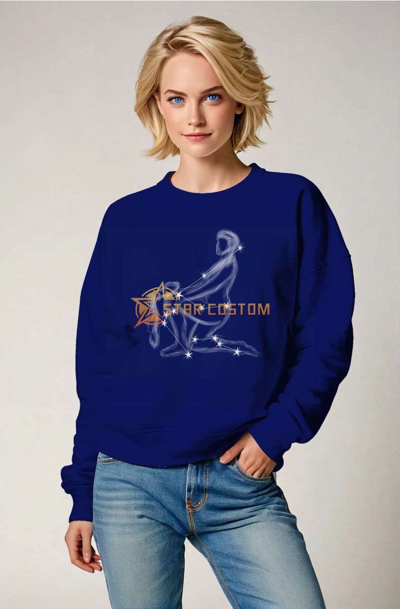 Aquarius Constellation Unisex Sweatshirt in Deep Blue with Light White Uranus Sketch Style Design