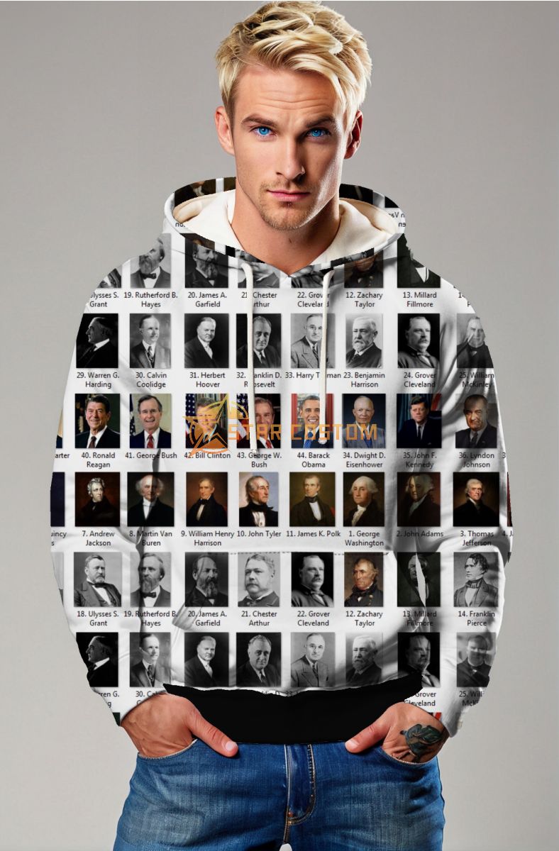 Presidential Portrait Black and White Hoodie Comfort Fit White Background