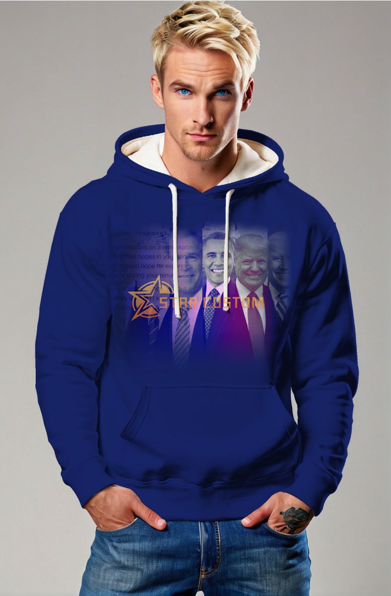 Presidential Print Stylish Blue Gradient Hooded Sweatshirt